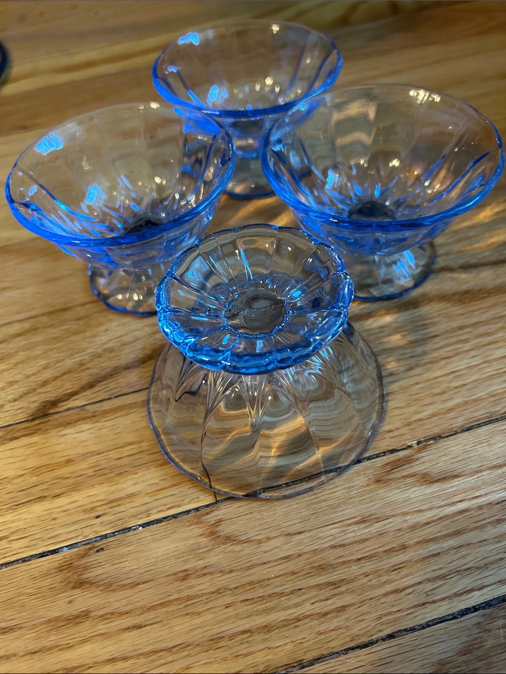 Vintage Set of 4 Blue Glass Dessert Cups